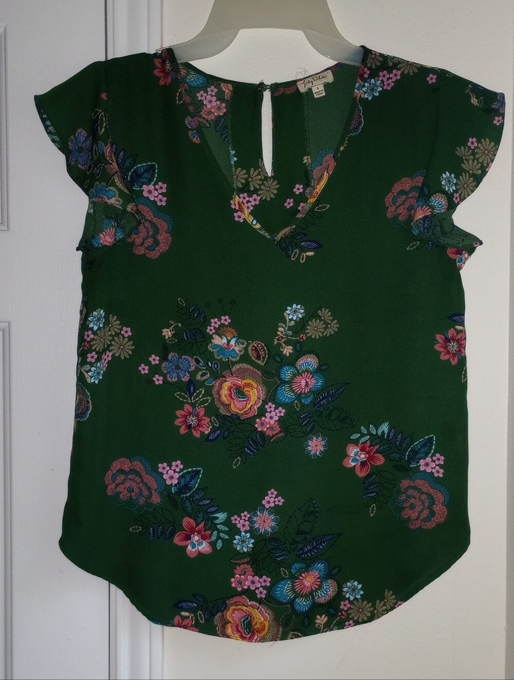Lily White Women's Green  Floral Short Sleeves Blouse Size S